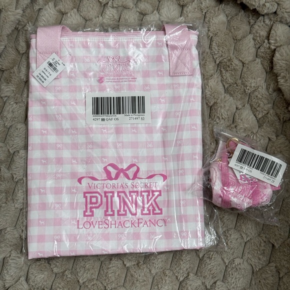 NWT💗SET💗Victoria’s Secret PINK x LOVESHACKFANCY Large TOTE& Mini Duffle Keychain - Picture 6 of 12